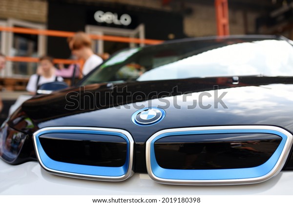 BMW Logo\
of the BMW i3 Electric Car. Electric car with integrated renewable\
energy solutions. Russia July 30,\
2021