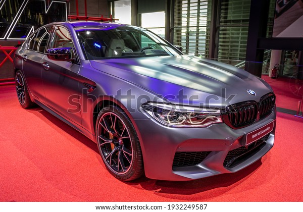 BMW M5 Competition\
car at the Paris Motor Show in Expo Porte de Versailles. France -\
October 3, 2018