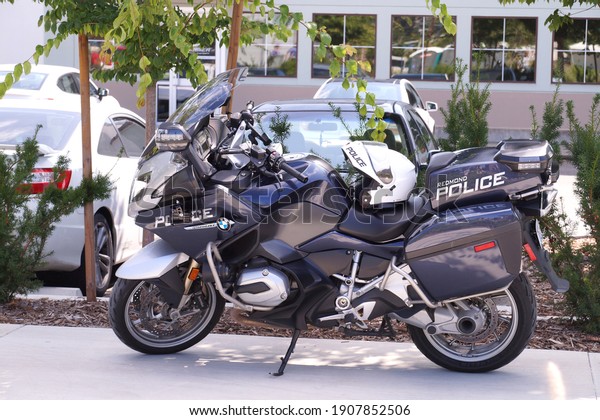 BMW motorcycle, police version. Bellevue,\
Washington. US. August\
2019.