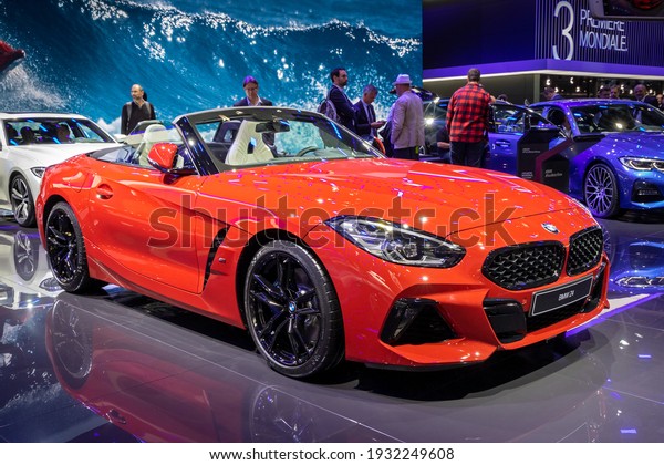 BMW Z4 sports car at the Paris\
Motor Show in Expo Porte de Versailles. France - October 3,\
2018\

