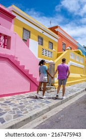 Bo Kaap Township in Cape Town, colorful house in Cape Town South Africa. Bo Kaap, couple man and woman on a city trip in Cape Town - Shutterstock ID 2167475943