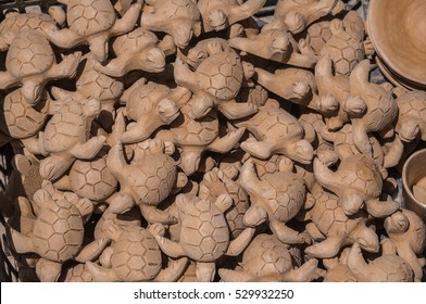 BOA VISTA, CAPE VERDE - SEPTEMBER 02, 2015: Figures Of Turtles, Made With Mud, To Sell As Souvenir Of The Island