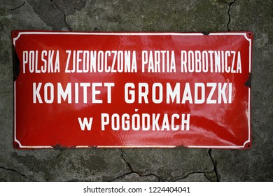 Board From The Communist Era With The Text: Polish United Workers' Party Committee In Pogódki