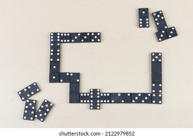 Board Game Dominoes On A Table. View From Above.