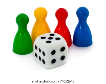 Board Game Figures And One Dice