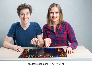 Board Game Play, Young Family Couple Have Fun Staying Home