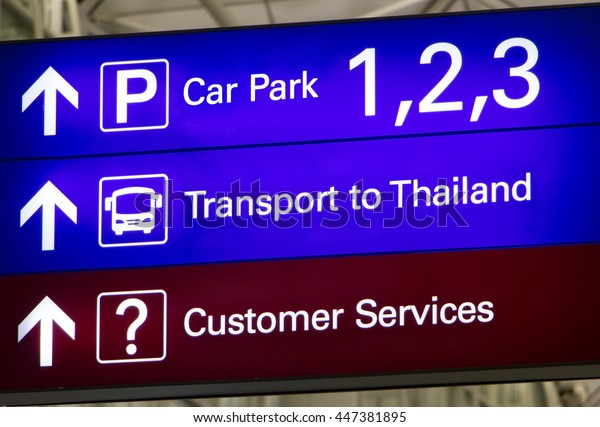 Board shows the direction transport to\
Thailand. Way to holiday in\
Thailand.