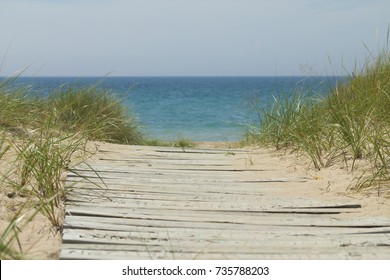 Board Walk Secluded Beach Path For Travel Lonely Beach Vacation.  Copyspace For Words.