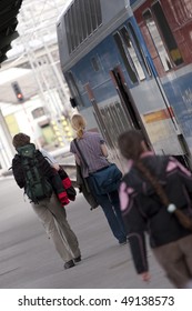 Boarding a train at a platform