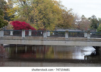 Boardman River Flowing Through Downtown Traverse City On A Overcast Fall Day