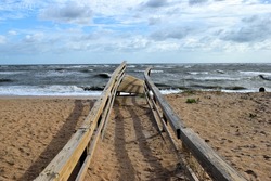Boardwalk To The Beach Damaged By Hurricane Irma Striking The East Coast Of Florida, USA