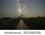 Boardwalk To Bodie Island Lighthouse and The Milky Way Galaxy 