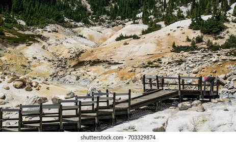 Boardwalk At Bumpass Hell, Lassen Volcanic National Park, USA. This Is The Largest Hydrothermal Area In The Park, And The Main Area Of Upflow Of Steam From Lassen Hydrothermal System
