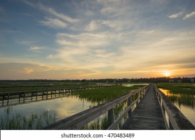 boardwalk and marsh in Pawleys Island, South Carolina