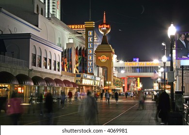 Boardwalk at night in Atlantic City New Jersey