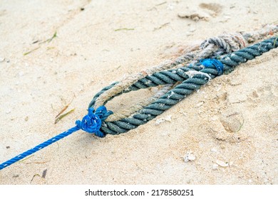 The Boat Anchor Rope Is Installed On The Beach.