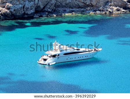 boat anchored in a bay, luxury yacht          