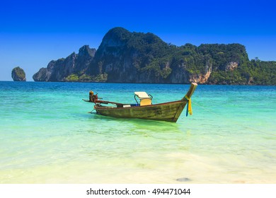 Boat At A Beach In Phuket, Thailand, Asia