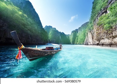 boat and beautiful sea, Phi Phi island, Thailand