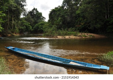 A Boat Belonging To The Dayak Iban Tribe On The Utik River At Sungai Utik, West Borneo 