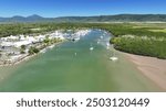 Boat boats by drone Port Douglas beautiful scenic marina 