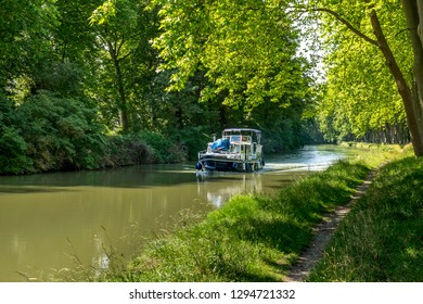 Boat In Canal Du Midi, Southern France. France.