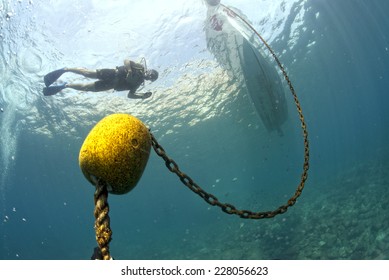 Boat Chain Anchor From Underwater