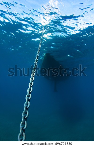 Boat chain anchor from\
underwater