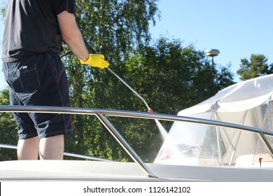 Boat cleaning with high pressure washer