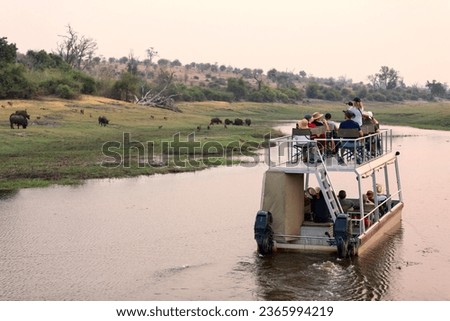 Boat cruise in the Chobe national park. A channel between north Botswana and Namibia. A closure to the wildlife.