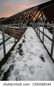 Boat Docks By The Frozen Mjøsa Lake In Gjøvik, Norway During Winter