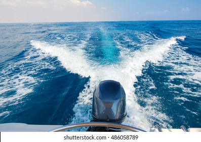 Boat Engine In Motion At Sea