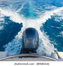 Boat Engine In Motion At Sea