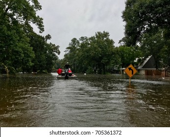 Boat evacuations due to flooding from Hurricane Harvey in Spring Texas, a couple miles north of Houston off East Cypresswood Drive.