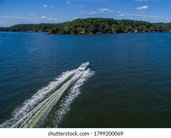 Boat Full Throttle Down The Lake