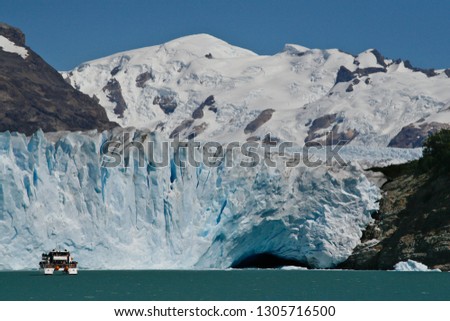 Boat at glacier Perito Moreno in El Calafate, Patagonia, Argentina