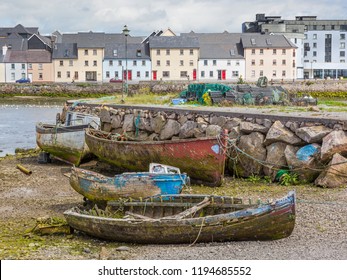 A boat graveyard next to River Corrib the Claddagh area of Galway in Ireland.