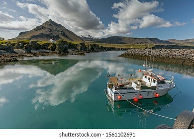 Boat In The Harbor In Arnarstapi In Snæfellsnes Iceladnd. 