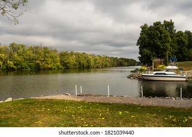 Boat At A Harbor Entrance On The Seneca River In Liverpool, New York