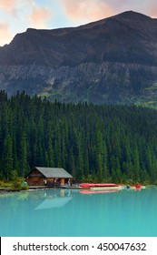 Boat House By Lake Louise In Banff National Park, Canada.