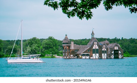 A Boat House And Sailboat In Upstate New York On Lake Ontario