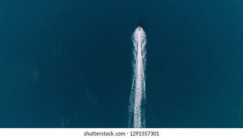 boat in a lagoon in aerial view, Papeete French Polynesia