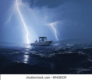 Boat In Lightning Storm