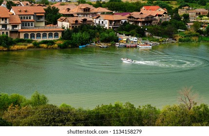 The Boat Makes A Sharp Turn On The Beach In Mtskheta