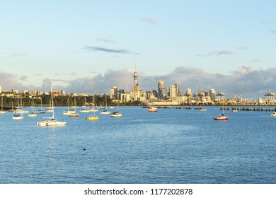 Boat Marina And View To Auckland City From Mission Bay - Auckland New Zealand