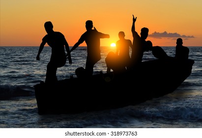 Boat With Migrants Fleeing The War