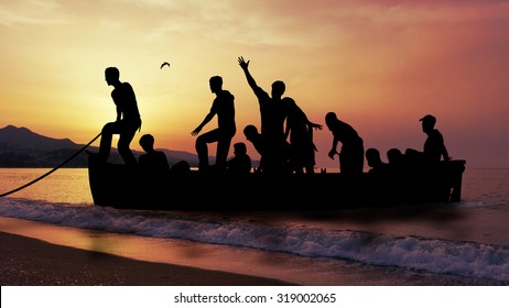 Boat With Migrants Fleeing The War