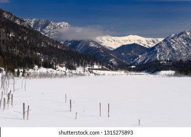 Boat Mountain And Snowy Peak Of The Madison Range From Earthquake Lake Montana In Winter