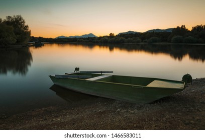 Boat On The Beach Of Lake Liptovská Mara.