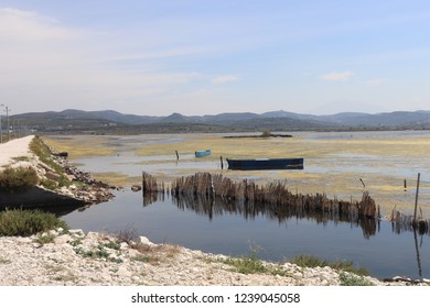 Boat On The Narta Lagoon  In Albania.